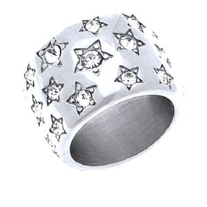 New Emma Skye Stainless Steel Crystal Star-Studded Wide Band Ring.